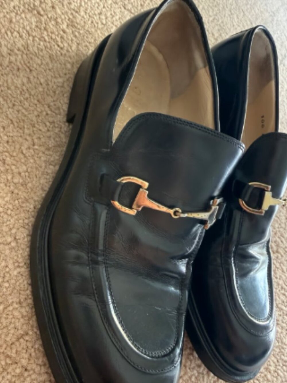 Gucci Classic Black Leather Horsebit Loafers Lug Sole Size 37 - Picture 1 of 4
